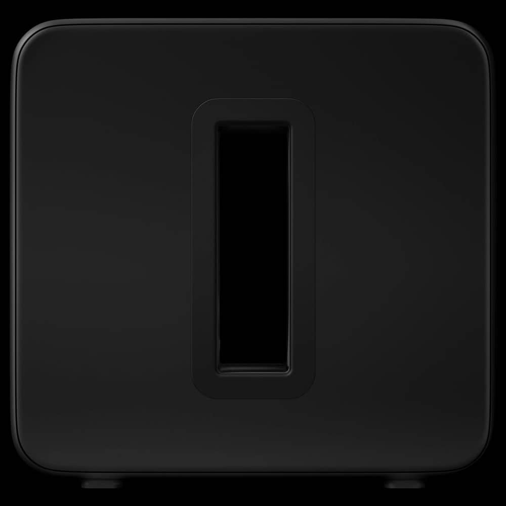 Back of a black Sonos Sub 4, straight-on angle